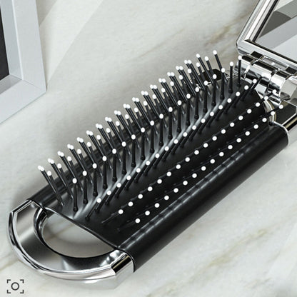 Foldable Compact Travel Mirror and Hair Brush for On-the-Go Styling