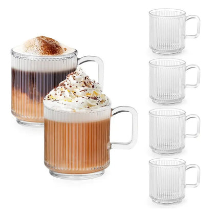 Set of 6 Glass Coffee Cups with Handles