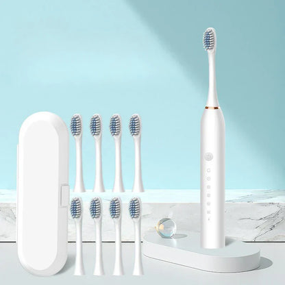 Rechargeable Sonic Toothbrush – Quiet Operation, Includes 8 Brush Heads