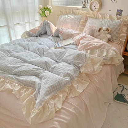 Charming Plaid Ruffled Bedding Ensemble for Cozy Nights