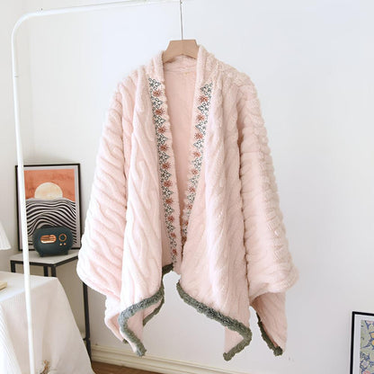 Luxurious Embroidered Fleece Wrap for Cozy Elegance