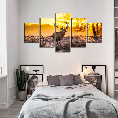 Serene Winter Deer Canvas Art - 5 Piece Set