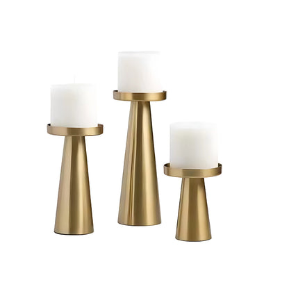 Set of 3 Elegant Decorative Candle Holders in Handcrafted Brass