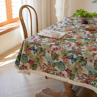 Charming Floral Linen Dining Table Cover