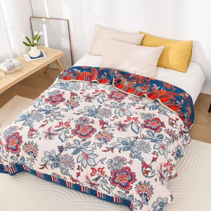 Charming Floral Cotton Throw Blanket for Cozy Comfort