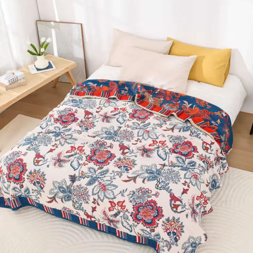 Charming Floral Cotton Throw Blanket for Cozy Comfort