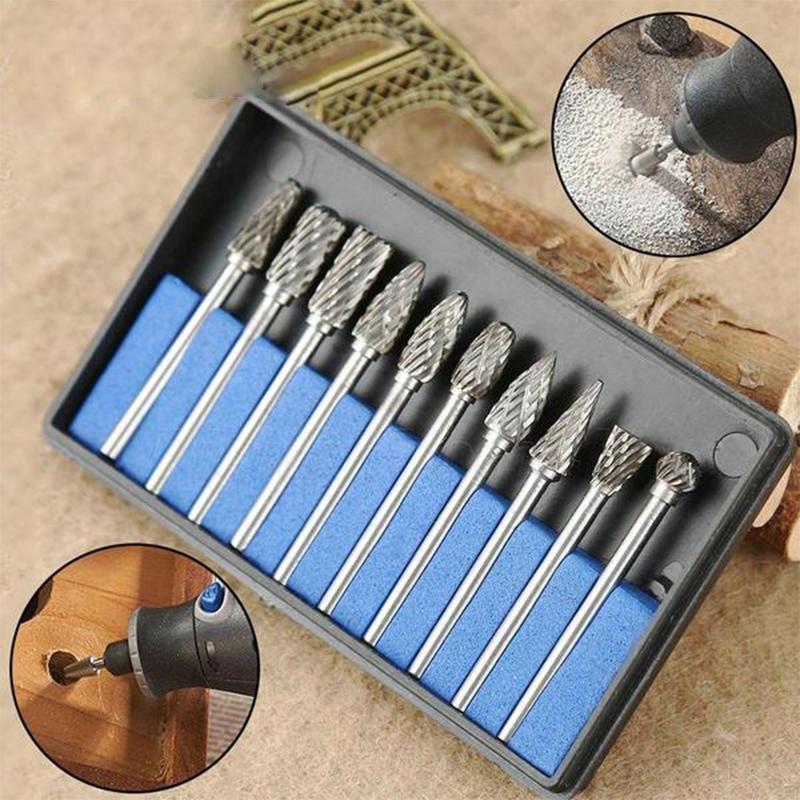 10-Piece Tungsten Steel Grinding Head Set - 10 in 1
