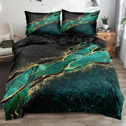 Luxurious Marble-Inspired Quilt Cover Set with Gold Accents
