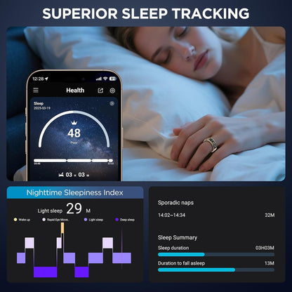 Touchscreen Health Tracker Smart Ring - 5ATM Waterproof Display