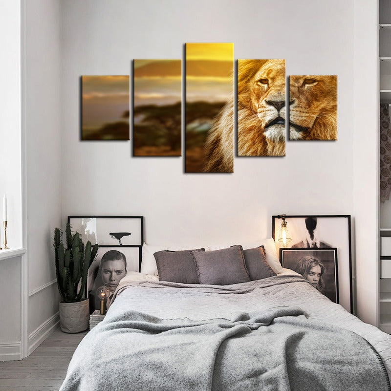 Majestic Lion 5-Piece Canvas Art Set for Home Decor