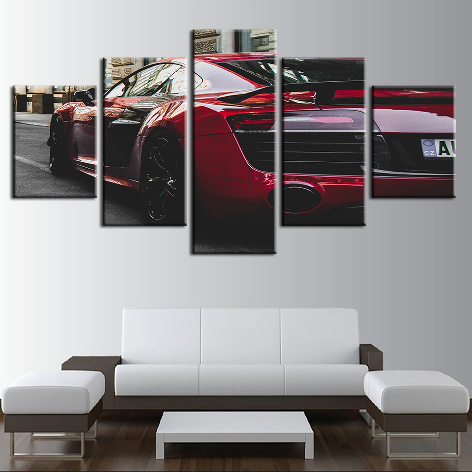 Stunning 5-Piece Canvas Art Featuring a Vintage Red Car