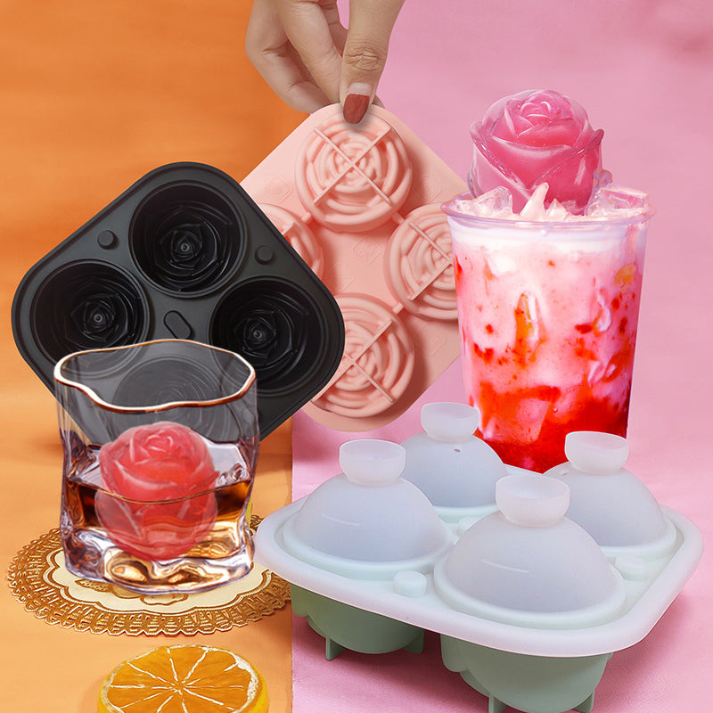 Elegant Floral Ice Cube Maker with 4 Compartments