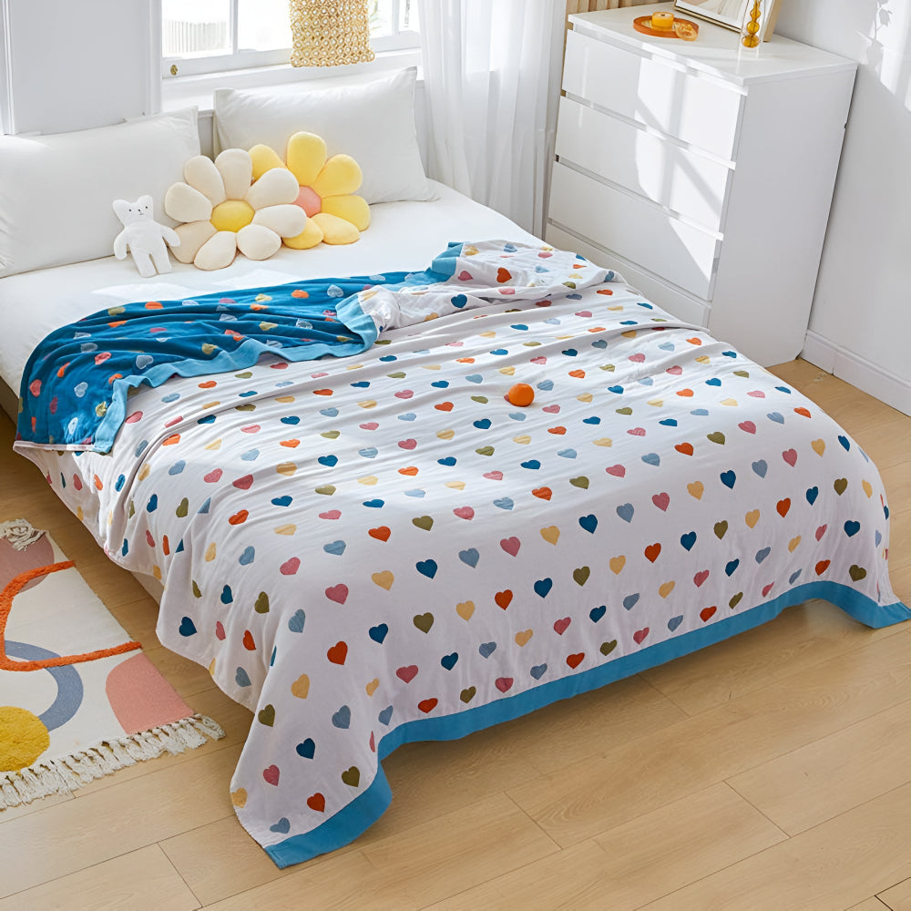 Charming Hearts Dual-Sided Cotton Throw Blanket