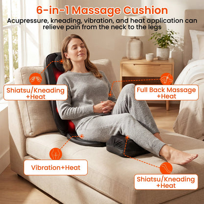 Vibrating Back Cushion with Heat – Full-Body Massager for Chair, Neck, Waist, Hips