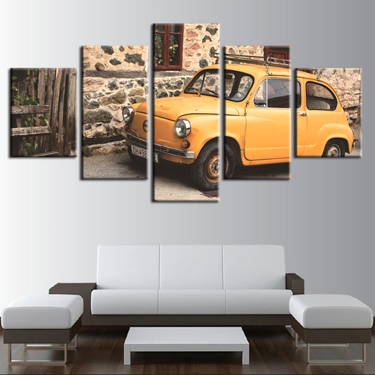 5-Piece Retro Yellow Car Canvas Art Set for Home Décor
