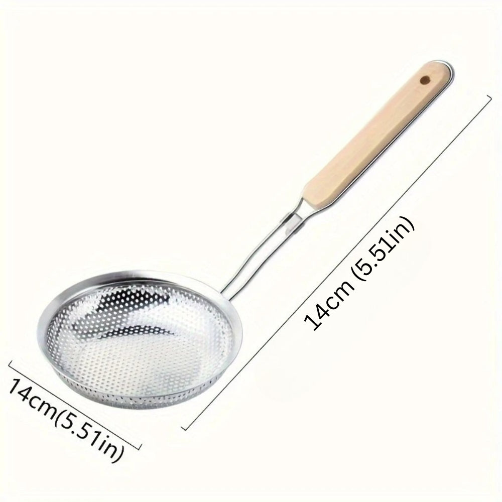 Precision Strainer with Wooden Grip for Effortless Cooking