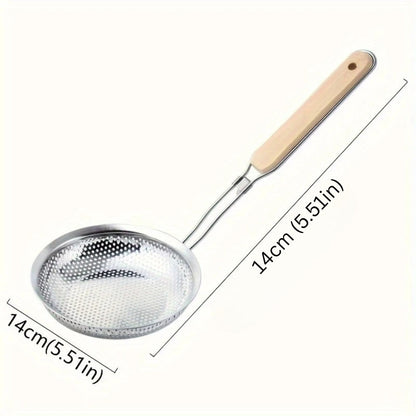 Precision Strainer with Wooden Grip for Effortless Cooking