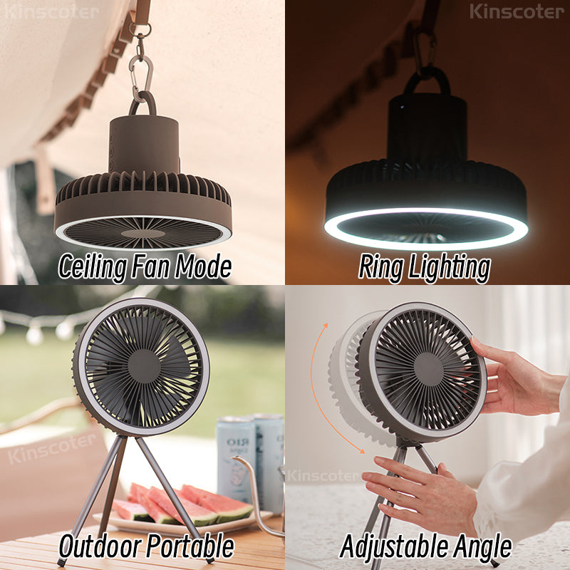Rechargeable Portable Fan with LED Light and Integrated Power Bank