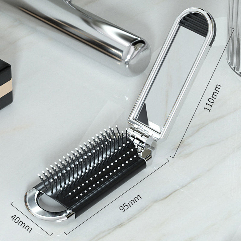 Foldable Compact Travel Mirror and Hair Brush for On-the-Go Styling