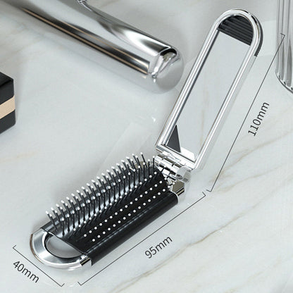 Foldable Compact Travel Mirror and Hair Brush for On-the-Go Styling