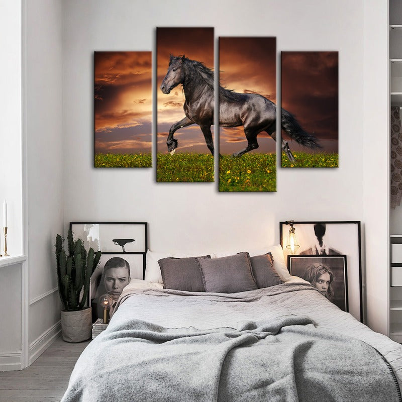 Stunning Black Stallion Canvas Art - 4 Piece Set