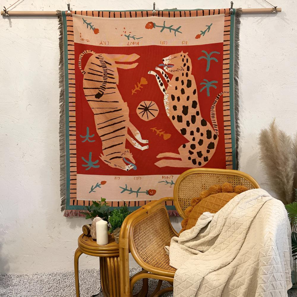 Chic Animal Print Throw Blanket with Stylish Fringe