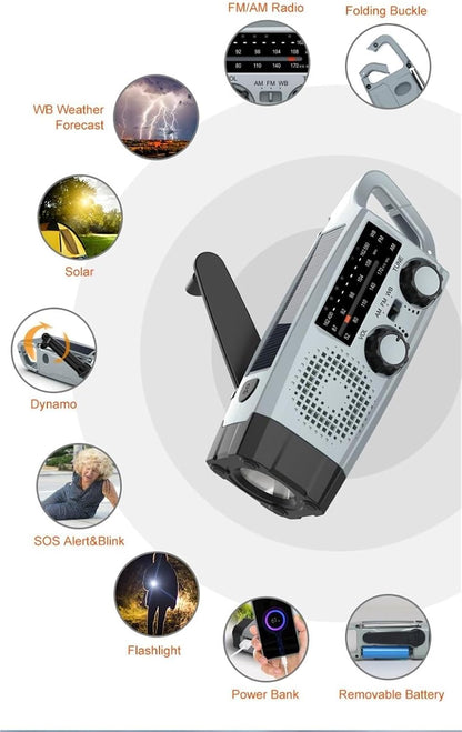 Emergency Radio with Hand Crank, LED Light & SOS Alert