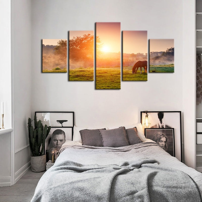 Tranquil Dawn - 5-Piece Canvas Horse Wall Art