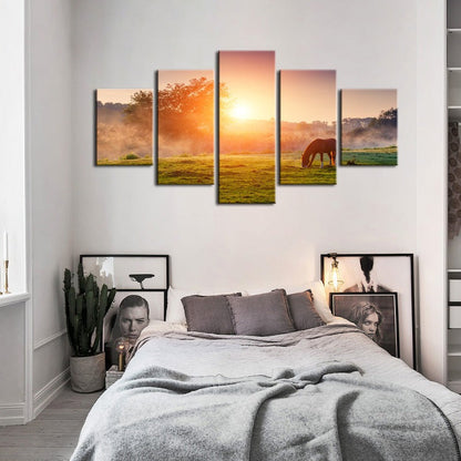 Tranquil Dawn - 5-Piece Canvas Horse Wall Art