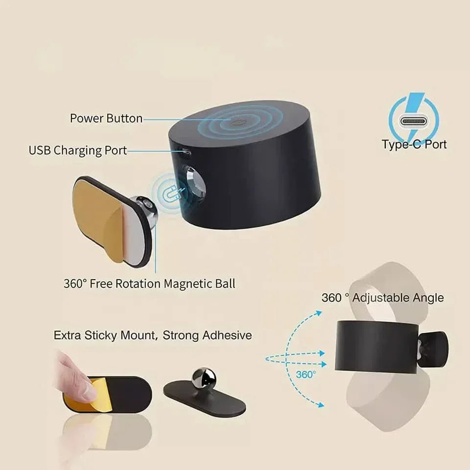 Wireless 360° Wall Light – USB Rechargeable with 3 Adjustable Brightness Levels