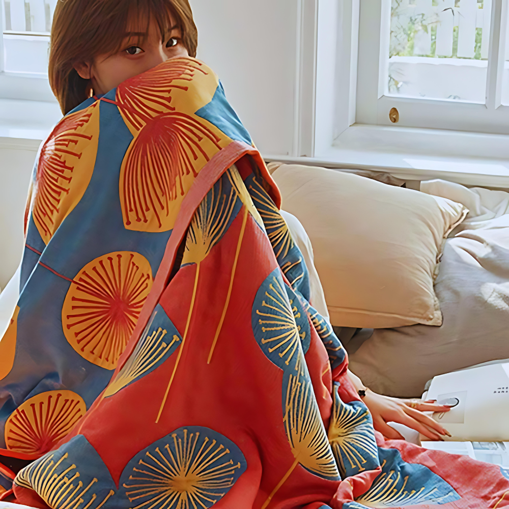 Versatile Cotton Blanket with Elegant Floral Design