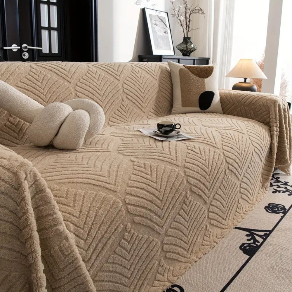Chic Leaf Pattern Fleece Sofa Protector