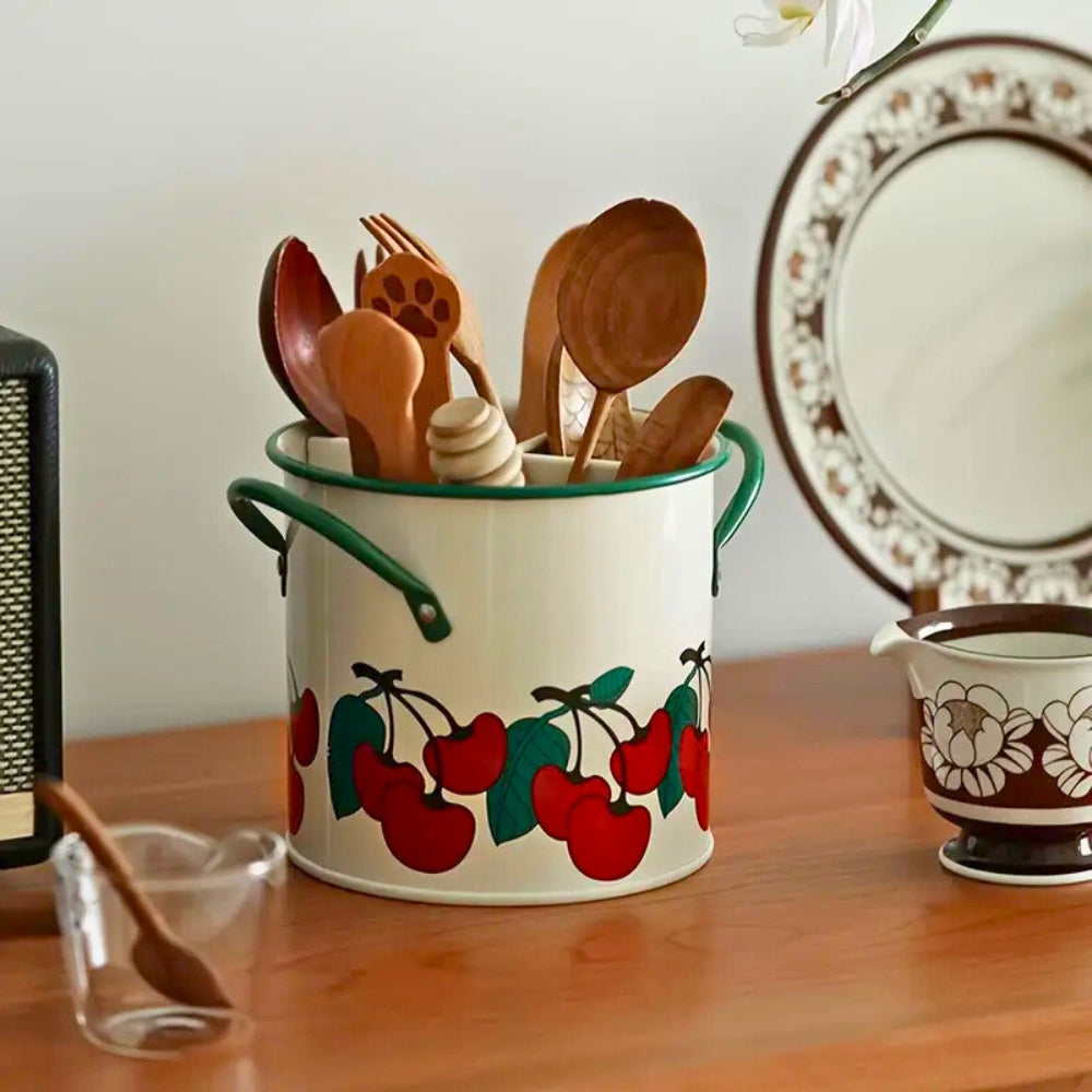 Vintage Floral Cutlery Organizer with Divider Lid