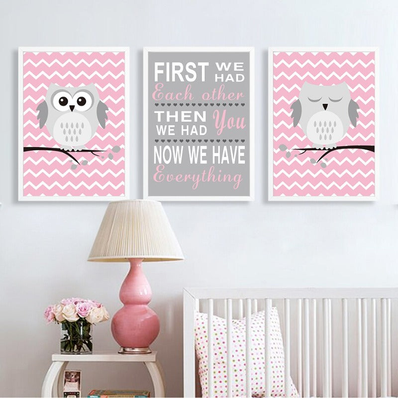 Canvas Wall Art Featuring Baby Pink Owl Design