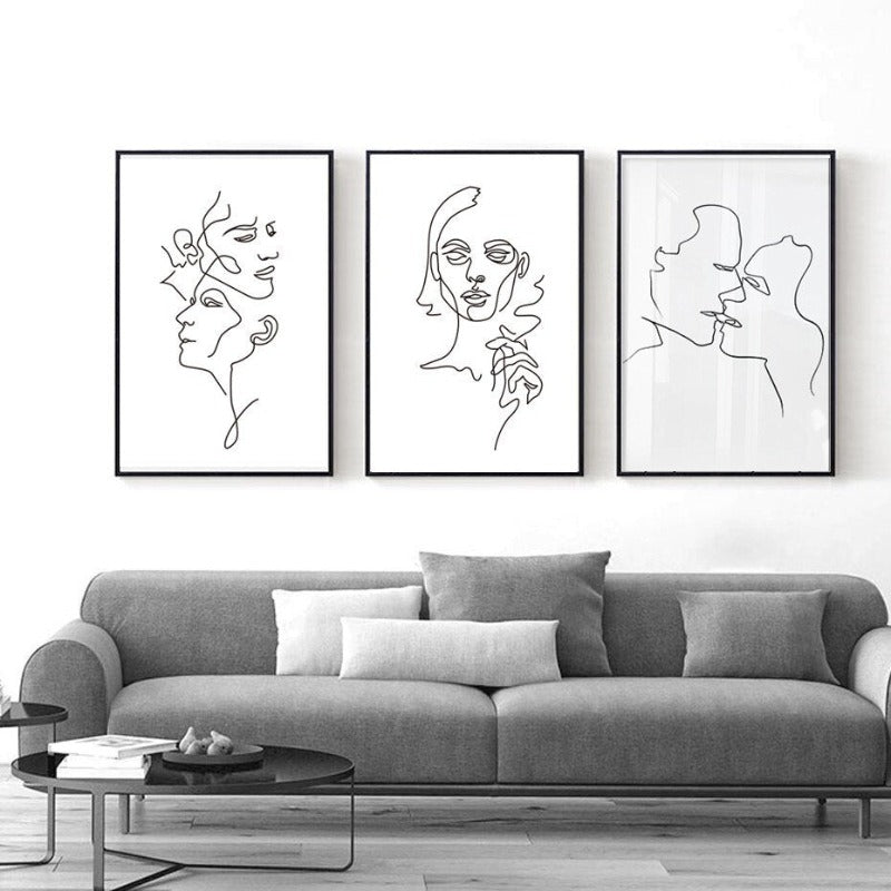 Chic Monochrome Abstract Kiss Canvas Art for Modern Spaces