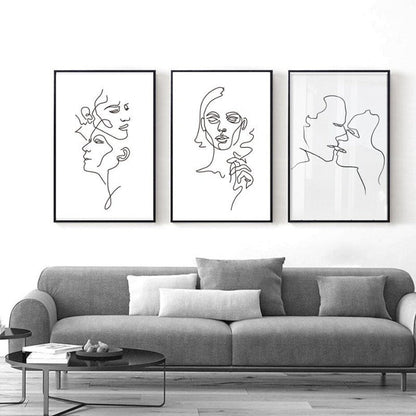Chic Monochrome Abstract Kiss Canvas Art for Modern Spaces