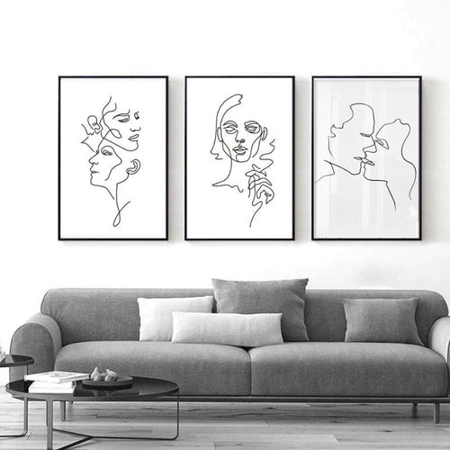 Chic Monochrome Abstract Kiss Canvas Art for Modern Spaces