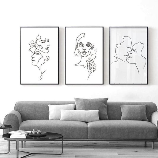 Chic Monochrome Abstract Kiss Canvas Art for Modern Spaces