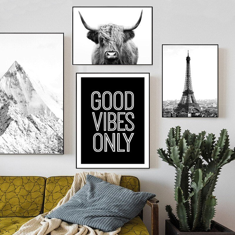 Highland Landscape Canvas Art – Black and White Wall Decor