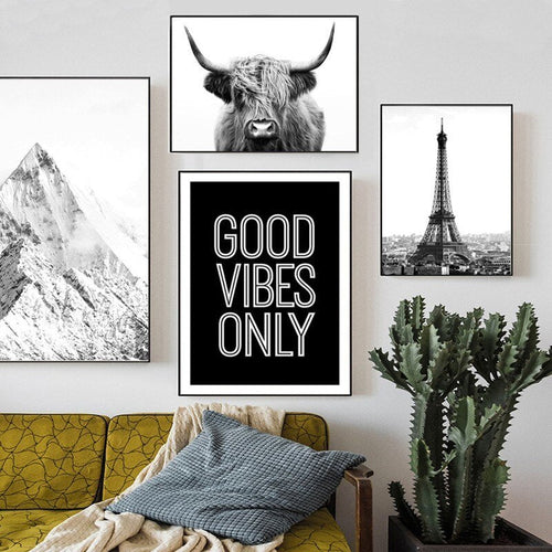 Highland Landscape Canvas Art – Black and White Wall Decor