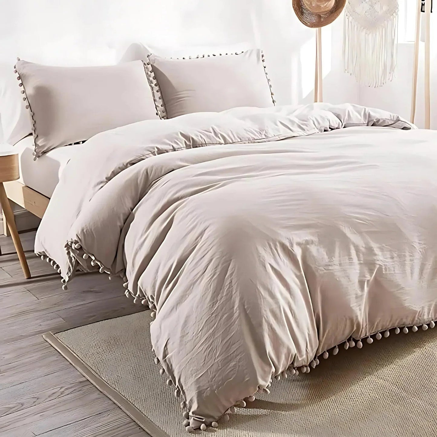 Nordic Quilt Cover Set with Pompom Trim
