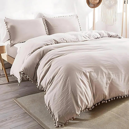 Nordic Quilt Cover Set with Pompom Trim