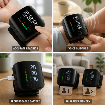 Smart Voice-Enabled Rechargeable Wrist Blood Pressure Tracker
