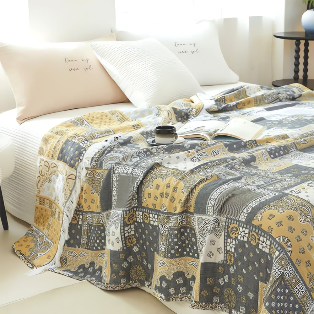 Elegant Mosaic Cotton Throw Blanket for All Seasons