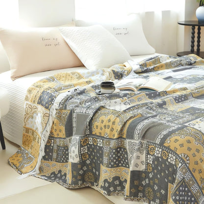 Elegant Mosaic Cotton Throw Blanket for All Seasons