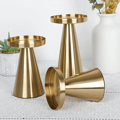 Set of 3 Elegant Decorative Candle Holders in Handcrafted Brass
