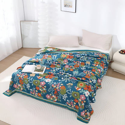 Nature's Embrace Floral Cotton Throw Blanket