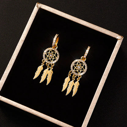 Elegant 14k Gold Feather Hoop Earrings - Timeless Charm