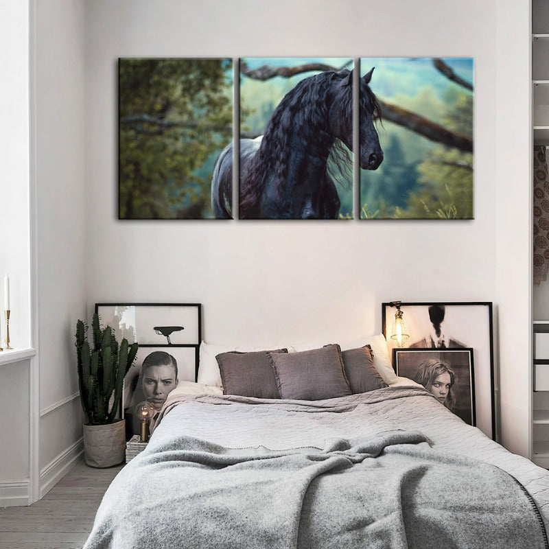 Forest Canvas Art Set of 3 Featuring Black Horse