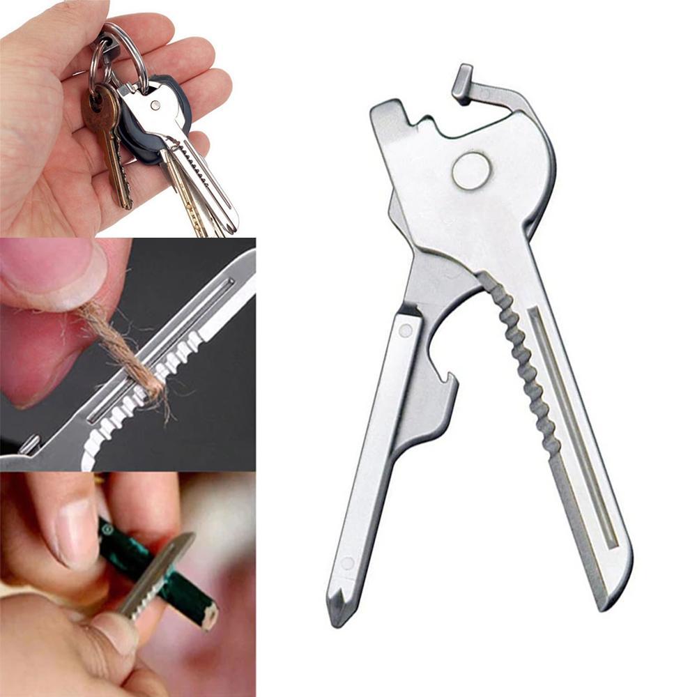 Compact 6-in-1 Keychain Multitool with Bottle Opener - Stainless Steel
